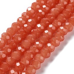 Baking Painted Imitation Jade Glass Bead Strands, Faceted Rondelle, Tomato, 10x8mm, Hole: 1mm, about 63~65pcs/strand, 18.90''(48~50cm)
