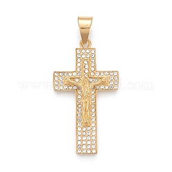 Easter 304 Stainless Steel Big Pendants, with Crystal Rhinestone, Crucifix Cross, Golden, 53.5x30x7mm, Hole: 8x11.5mm