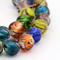 Handmade Gold Sand Lampwork Round Beads Strands, Colorful, 10mm, Hole: 1~1.5mm, about 34pcs/strand, 12.5inch