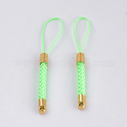 Mobile Phone Straps for Dangling Charms Pendants, DIY Cell Phone Braided Nylon Cord Loop, with Golden Brass Cord Ends, Lime, 55~57x4mm