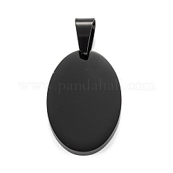 304 Stainless Steel Pendants, Stamping Blank Tag, Manual Polishing, Oval, Electrophoresis Black, 27.8x18.8x3mm, Hole: 4.5x8mm