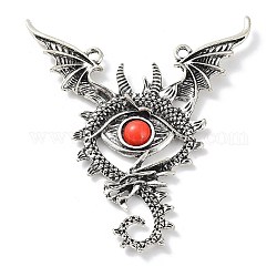 Tibetischen Stil Legierung Drachen große Anhänger, Böse Augen Charms mit roten Harzperlen, Antik Silber Farbe, 83x67x5 mm, Bohrung: 3 mm