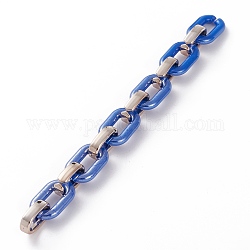 Chaînes de câble acryliques opaques faites à la main, avec connecteurs rapides en plastique ccb, bleu, 31.5x19.5x5.5mm, 24.5x15.5x6.5mm, 39.37 pouce (1 m)/brin