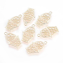 Brass Pendants, Filigree Findings, Nickel Free, Pot Culture, Real 18K Gold Plated, 23x14.5x1mm, Hole: 1.8mm
