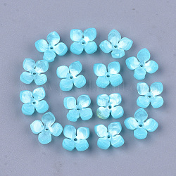 Cellulose Acetate(Resin) Bead Caps, 4-Petal, Flower, Sky Blue, 14x14x6mm, Hole: 1.2mm
