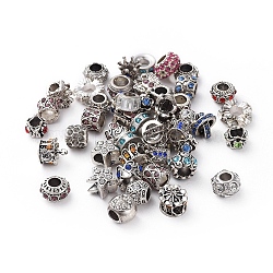 Glasperlen Strass europäischen, Großloch perlen, gemischten Stil, Mischfarbe, 9~16x6~11 mm, Bohrung: 5~6 mm