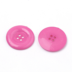 4-отверстие кнопки акриловые, плоско-круглые, ярко-розовый, 31x4 мм, отверстие : 2 мм