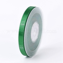 Double Face Polyester Satin Ribbon, with Metallic Silver Color, Green, 3/8 inch(9mm), about 100yards/roll(91.44m/roll)