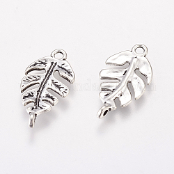 Tibetan Style Leaf Links connectors, Lead Free, Antique Silver, 27x14x4mm, Hole: 2.5mm
