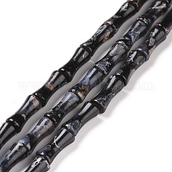 Brins de perles de jaspe impérial naturel, teinte, baton de bambou, noir, 12x5mm, Trou: 0.5mm, Environ 34 pcs/chapelet, 15.94'' (40.5 cm)