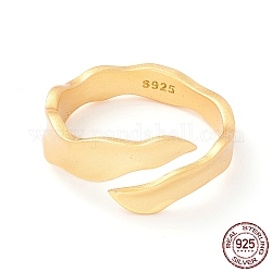 スターリングシルバーマットカフリング925個  ウェーブの調節可能なオープンリング  女性のための約束の指輪  ゴールドカラー  usサイズ5 1/2(16.1mm)