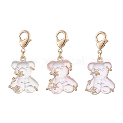 3Pcs Bear Transparent Resin Rhinestone Pendant Decorations, Lobster Claw Clasps Charms, Mixed Color, 41mm