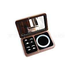 Aufbewahrungsboxen für Schmuck aus Holz, mit magnetischer Flip-Cover, Samt & Spiegel innen, Rechteck, Schwarz, 15x9.5 cm