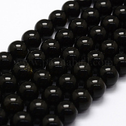Perles en obsidienne naturelle, ronde, 10mm, Trou: 1.2mm, Environ 42 pcs/chapelet, 16 pouce