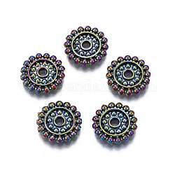 Perlas de aleación de color arco iris chapado en estante, Sin cadmio y níque y plomo, neumático, 12.5x2mm, agujero: 1.6 mm