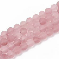 Chapelets de perles en verre de quartz de cerise, mat, ronde, 8mm, Trou: 1mm, Environ 47 pcs/chapelet, 15.5 pouce