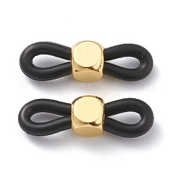 Eyeglass Holders, Glasses Rubber Loop Ends, with Cube Brass Beads, Black, 20x6x5mm