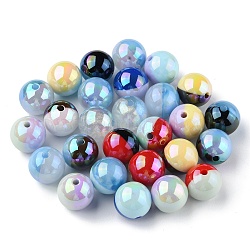 Perles acryliques opaques à placage uv bicolore, iridescent, ronde, couleur mixte, 15.5x15mm, Trou: 2.6mm
