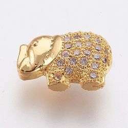 Perline zirconi micro pave  in ottone, piombo & cadimo libero, elefante, oro, 8.5x13x5mm, Foro: 0.8 mm