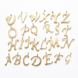 304 Stainless Steel Alphabet Pendants, Initial Letter A~Z, Golden, 15~19x5.5~19x2mm, Hole: 2mm