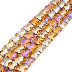 AB Color Plated Transparent Glass Beads Strands, Faceted Bamboo Stick, Goldenrod, 10.5~11x8x5mm, Hole: 1mm, about 59~60pcs/strand, 24.41~24.80''(62~63cm)