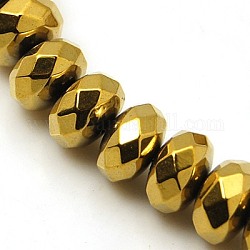 Non-magnetic Synthetic Hematite Beads Strands, Rondelle, Golden Plated, 8x5mm, Hole: 1mm, about 76pcs/strand, 16 inch