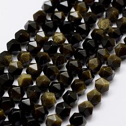 Natürliche goldenen Glanz Obsidian Perlen Stränge, sternförmige runde Perlen, facettiert, 6 mm, Bohrung: 1 mm, ca. 65 Stk. / Strang, 15.3 Zoll