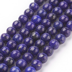 Chapelets de perles en lapis-lazuli naturel, teinte, ronde, bleu, 4mm, Trou: 0.5~0.8mm, Environ 44 pcs/chapelet, 7.6 pouce