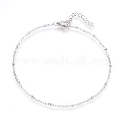 304 Stainless Steel Cable Chain Anklets, Stainless Steel Color, 9-1/4 inch(23.5cm), 1.7mm