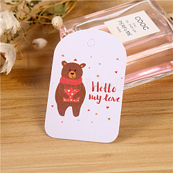 Paper Gift Tags, Hange Tags, For Wedding, Valentine's Day, Bear Pattern, 6.5x4.3cm, 100pcs/bag