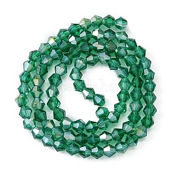 Perles en verre transparentes, de couleur plaquée ab , toupie avec facettes, vert de mer clair, 4x4mm, Trou: 1mm, Environ 92~96 pcs/chapelet, 13.78~14.37 pouce