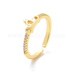 Прозрачный кубический цирконий полая корона открытая манжета кольцо, украшения из латуни для женщин, золотые, внутренний диаметр: 17.4 мм