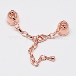 Iron Chain Extender with Brass Lobster Claw Clasps and Column Cord Ends, Nickel Free, Rose Gold, 85mm, Hole: 8mm