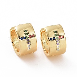 Толстые серьги-кольца с кубическим цирконием, золотые латунные украшения для женщин, красочный, 14.5x13.5~14x8 мм, штифты : 0.8 мм