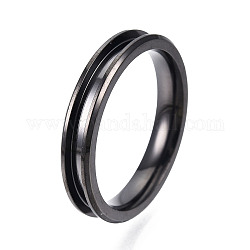 304 Stainless Steel Grooved Finger Ring Settings, Ring Core Blank, for Inlay Ring Jewelry Making, Electrophoresis Black, Inner Diameter: 18mm