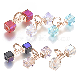 Charms in ottone, con zirconi cubici e anelli di salto, manubrio, colore misto, 4x14x4mm, foro: 3.5mm