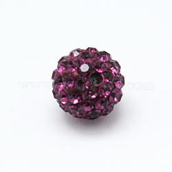 Pave bolas de discoteca, Abalorios de Diamante de imitación de arcilla polímero, Grado A, redondo, fucsia, pp14 (2~2.1 mm), 10mm, agujero: 1.0~1.2 mm