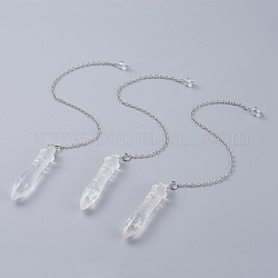 Pendules de radiesthésie pointus en cristal de quartz naturel, avec des chaînes de câble en laiton, balle, 238~255mm, Trou: 2.5mm, pendentifs: 53x12 mm