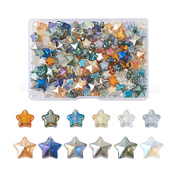 Spritewelry 210 pz 12 perle di vetro placcato stile, stella, colore misto, 8.5~12.5x9~13x3~7mm, Foro: 0.8~1 mm