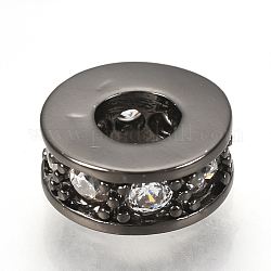 Messing Mikro ebnen Zirkonia Perlen, Flachrund, Transparent, Metallgrau, 7x3 mm, Bohrung: 3 mm