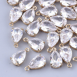 Transparent Glass Charms, with Brass Findings, Faceted, Teardrop, Light Gold, Clear, 15x8x6mm, Hole: 1.2mm