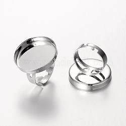 Ottone anello cuscino regolabile impostazione componenti per la produzione di gioielli, rotondo e piatto, platino, 18mm, vassoio: 25mm