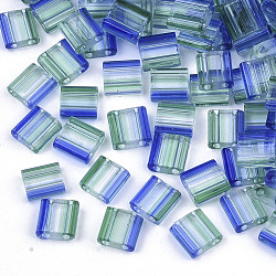 2ホールガラスシードビーズ  縞模様のシードビーズ  透明色  ツートン  長方形  モーブ  5x4.5~5.5x2~2.5mm  穴：0.5~0.8mm
