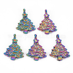 Ciondoli in lega color arcobaleno, cadmio & nichel &piombo libero, alberi di Natale, 24x17.5x2mm, Foro: 1.8 mm