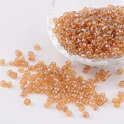 Granos redondos de la semilla de cristal, trans. colores Abrillantado, vara de oro, tamaño: aproximamente 4 mm de diámetro, agujero: 1.5 mm, aproximamente 496 unidades / 50 g