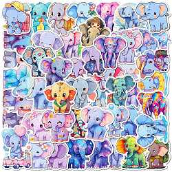 Autocollants de bande dessinée en PVC, décalcomanies imperméables d’éléphant pour l’artisanat d’art des enfants, colorées, 45~60x42~54mm, 50 pcs /sachet 