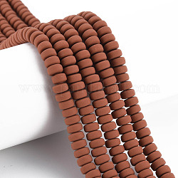 Handmade Polymer Clay Beads Strands, for DIY Jewelry Crafts Supplies, Flat Round, Saddle Brown, 6~7x3mm, Hole: 1.5mm, about 113~116pcs/strand, 15.55 inch~16.14 inch(39.5~41cm)
