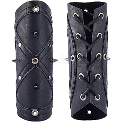 Bracelet cordon en cuir pu réglable avec cordon de cire, bracelet à gants à rivets, protège-poignet à manchette large pour hommes, noir, 7-3/8x7-7/8x3/4 pouce (18.7x20x1.8 cm)