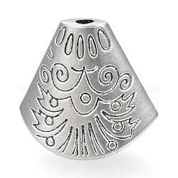Tibetan Style Alloy Cord Ends, End Caps, Cadmium Free & Lead Free, Carved, Fan, Antique Silver, 18x19.5x10.5mm, Hole: 2mm, Inner Measure: 9x18mm, about 470pcs/1000g