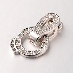 Brass Micro Pave Cubic Zirconia Fold Over Clasps, Cadmium Free & Lead Free, Platinum, 20x11x4mm, Hole: 1mm